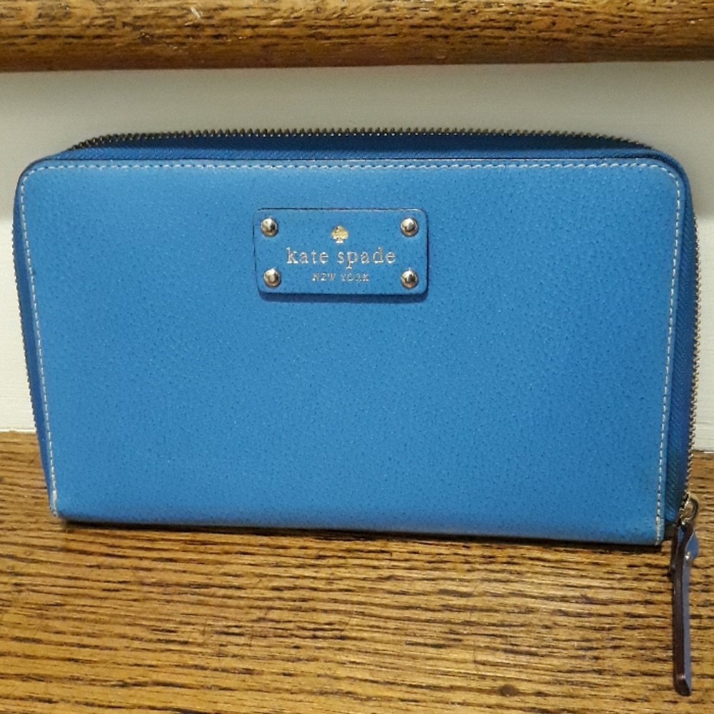 Kate Spade Blue Leather Gold Dot Travel Wallet